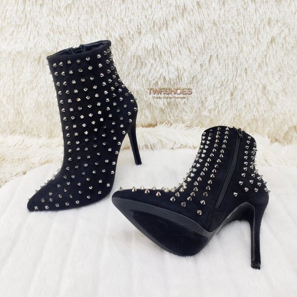Sexy 4.5" High Heel Silver Spiked Ankle Boots - Picture 7 of 16